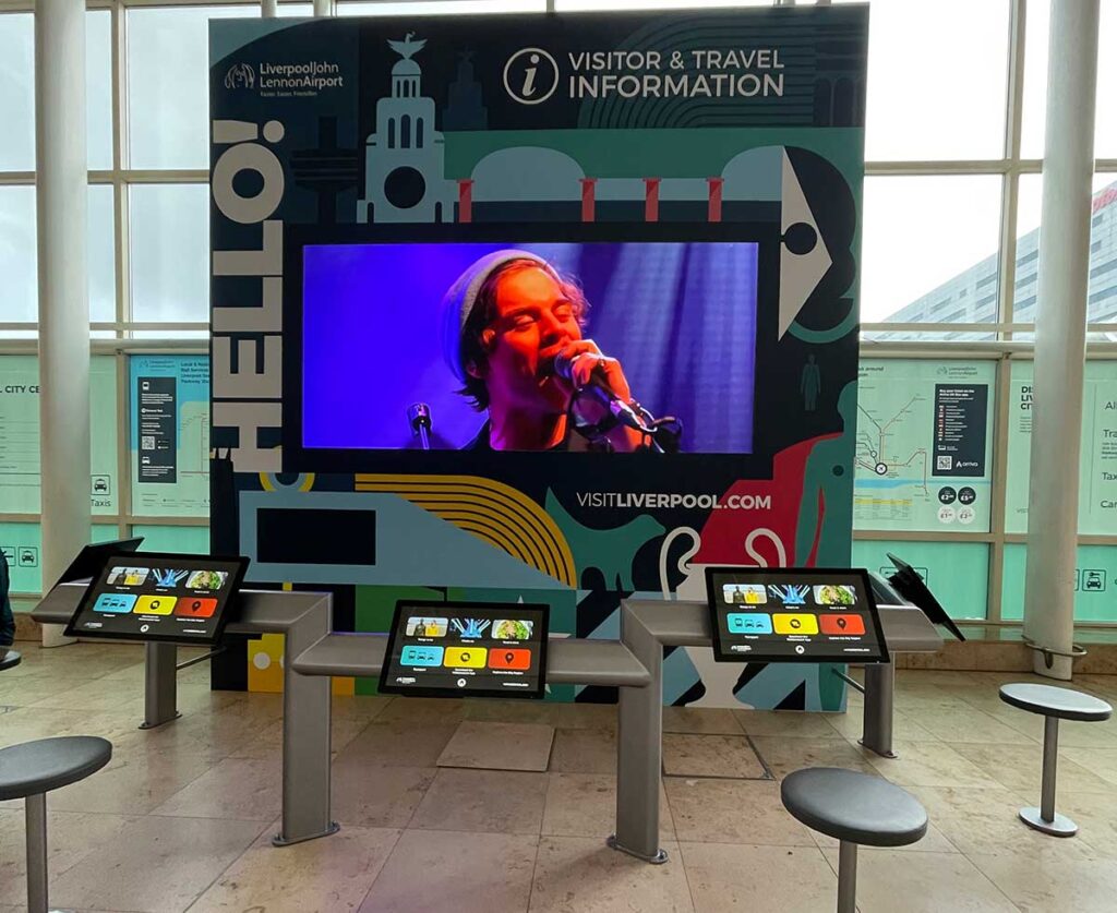 BWD Ltd, led by Bev Wood, was awarded the contract to design and implement a multilingual, accessible Visitor and Travel Information zone in the airport's arrivals hall.